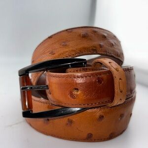 Tom Taylor Cognac Saddle Finish Full Quill Ostrich Belt Straps 34​